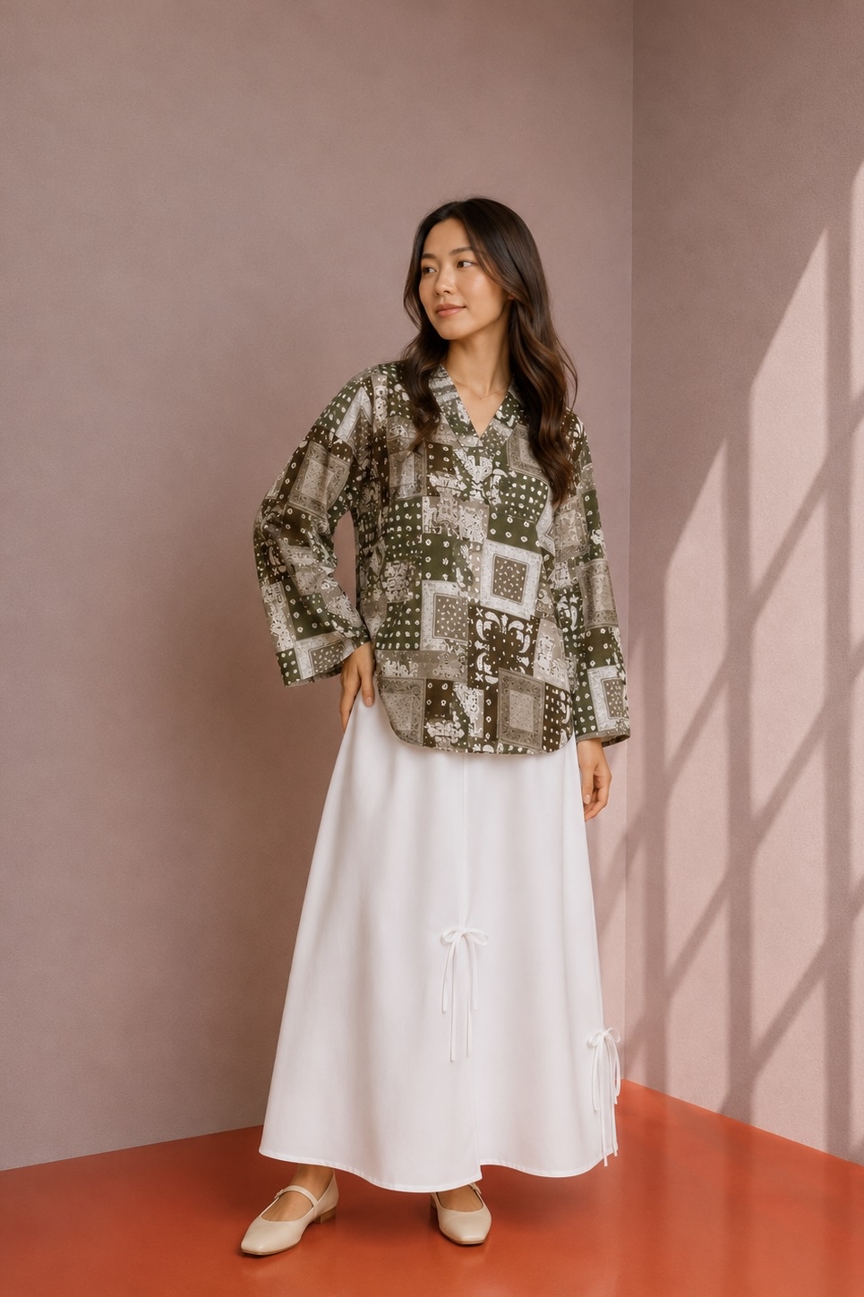 LINEN TOP - Patchwork Army Green