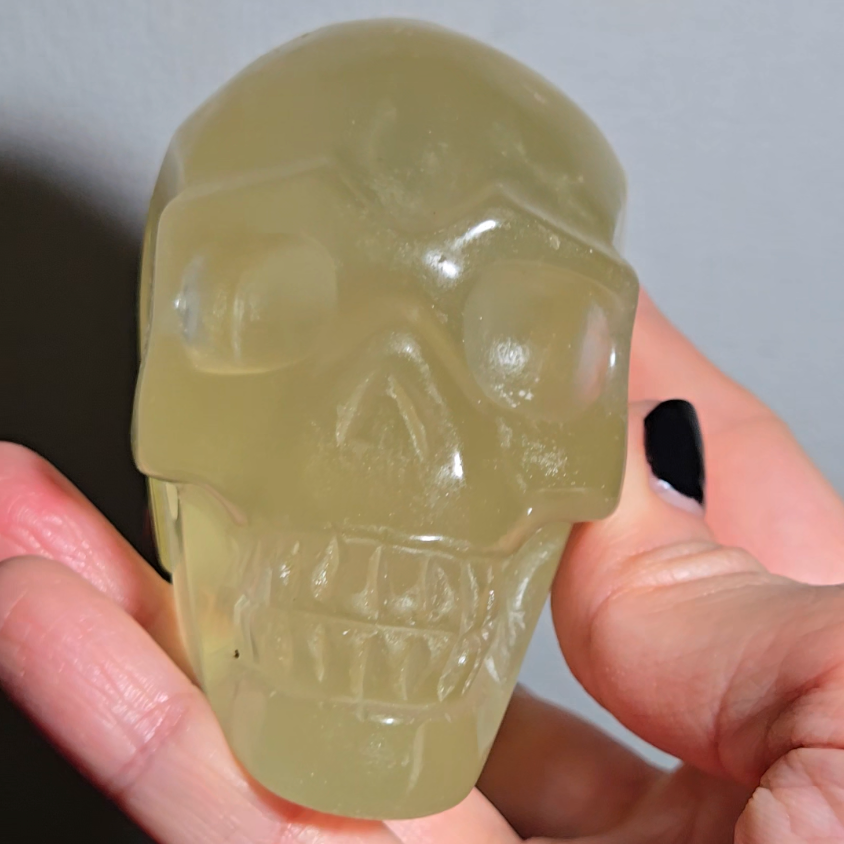 Citrine skull with rainbows and multiple star flash asterism - C59