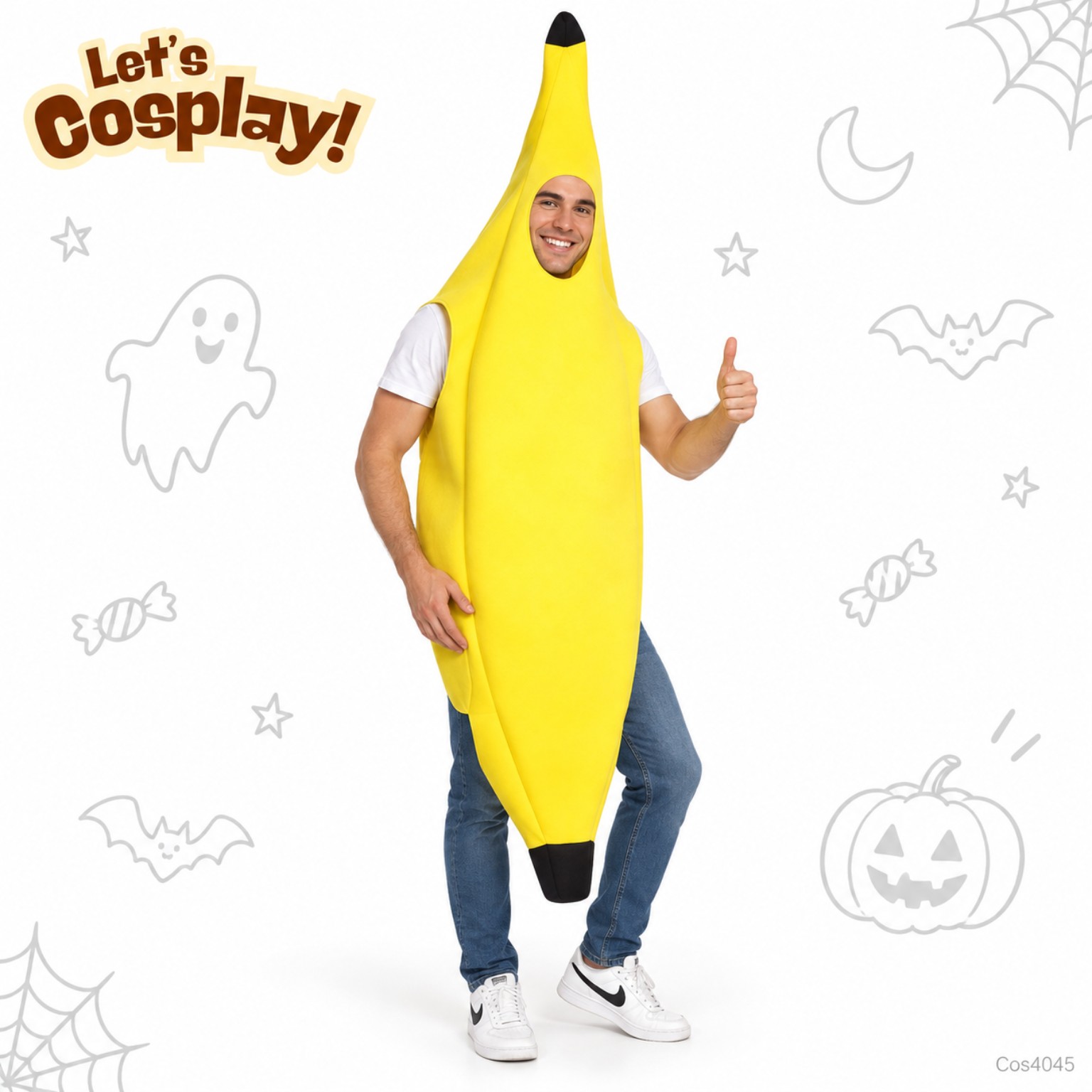 成人香蕉角色扮演服 Banana Costume Free Size 160–190cm｜萬聖節搞笑服 Lets Cosplay COS4045