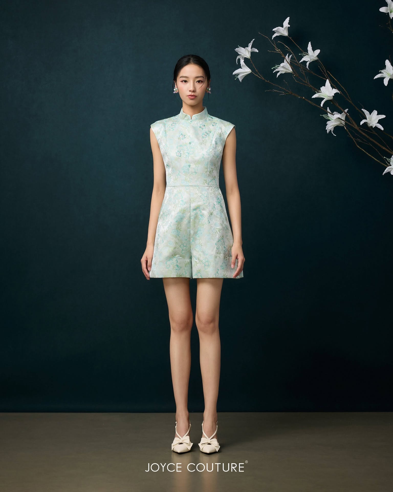 玻璃珠饰旗袍连身裤 D0355