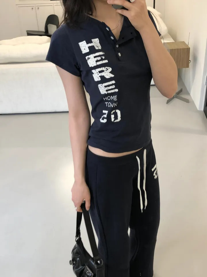 Distressed Graphic Button Top