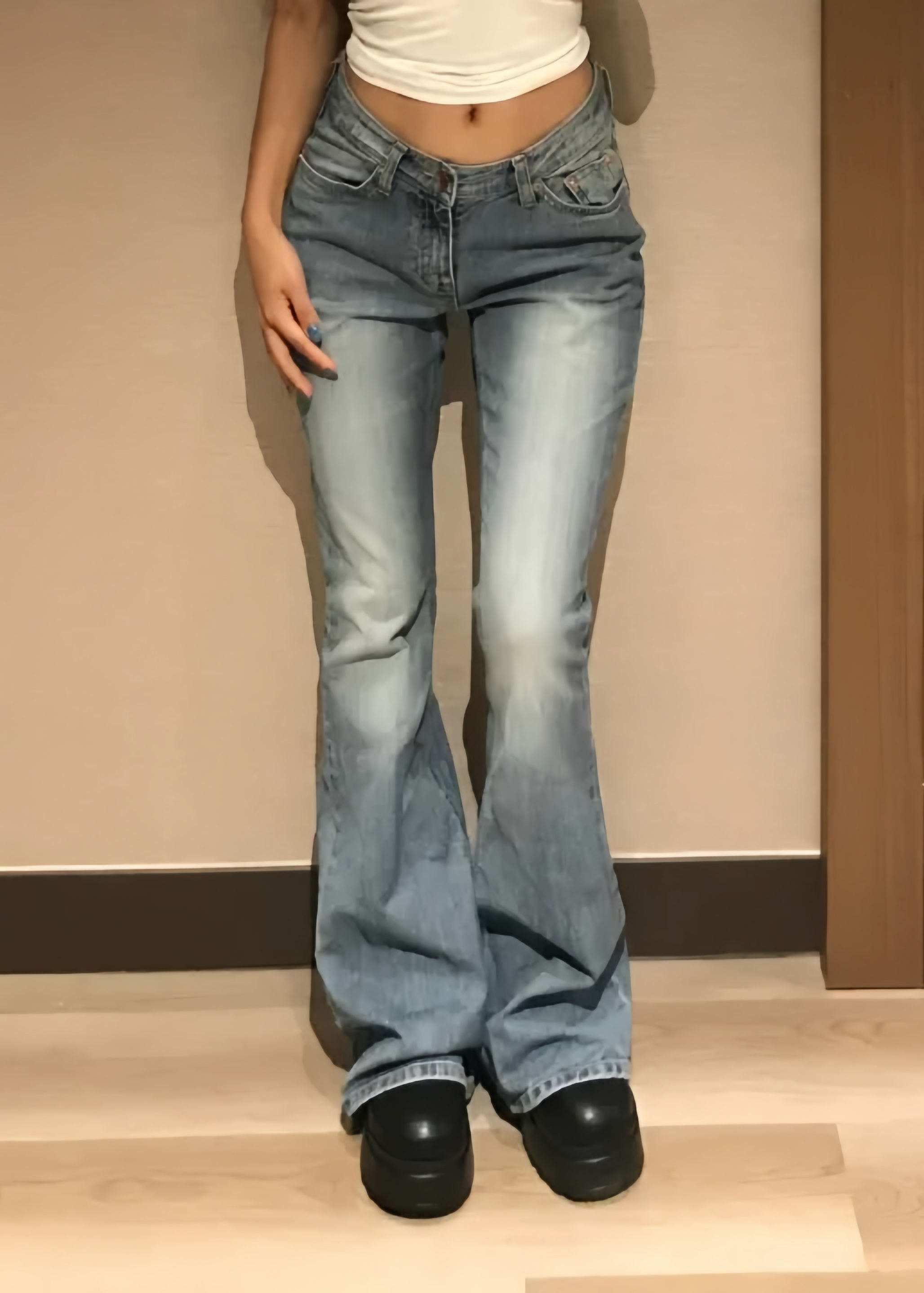 Low-Rise Washed Bootcut Denim