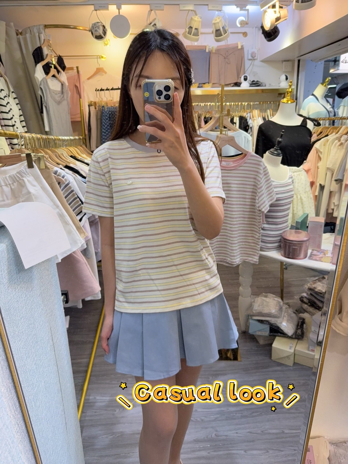 🌸夏日糖果色百搭純棉Tee🌼超舒服3 色下身是牛仔布料百褶裙後橡筋3 色