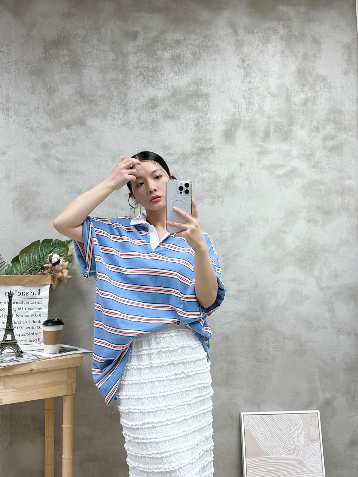 G10 拼色Polo領橫間top