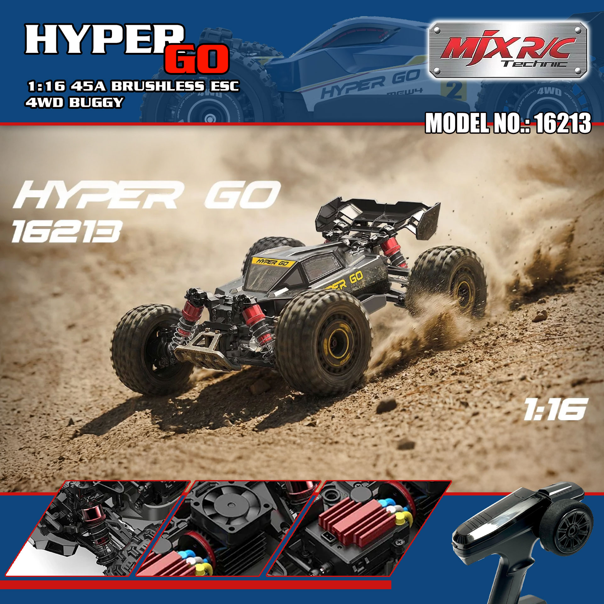 全新 美嘉欣 MJX R/C 1:16 16213 無刷越野車 | 雙車殼及2套車軩 | 金屬齒輪 | 油壓避震 | 可用2s-3s電 | 最高速約60KM/H
