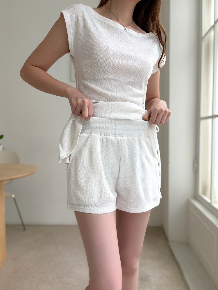 Elysian Boat Neck Belted Set (White)