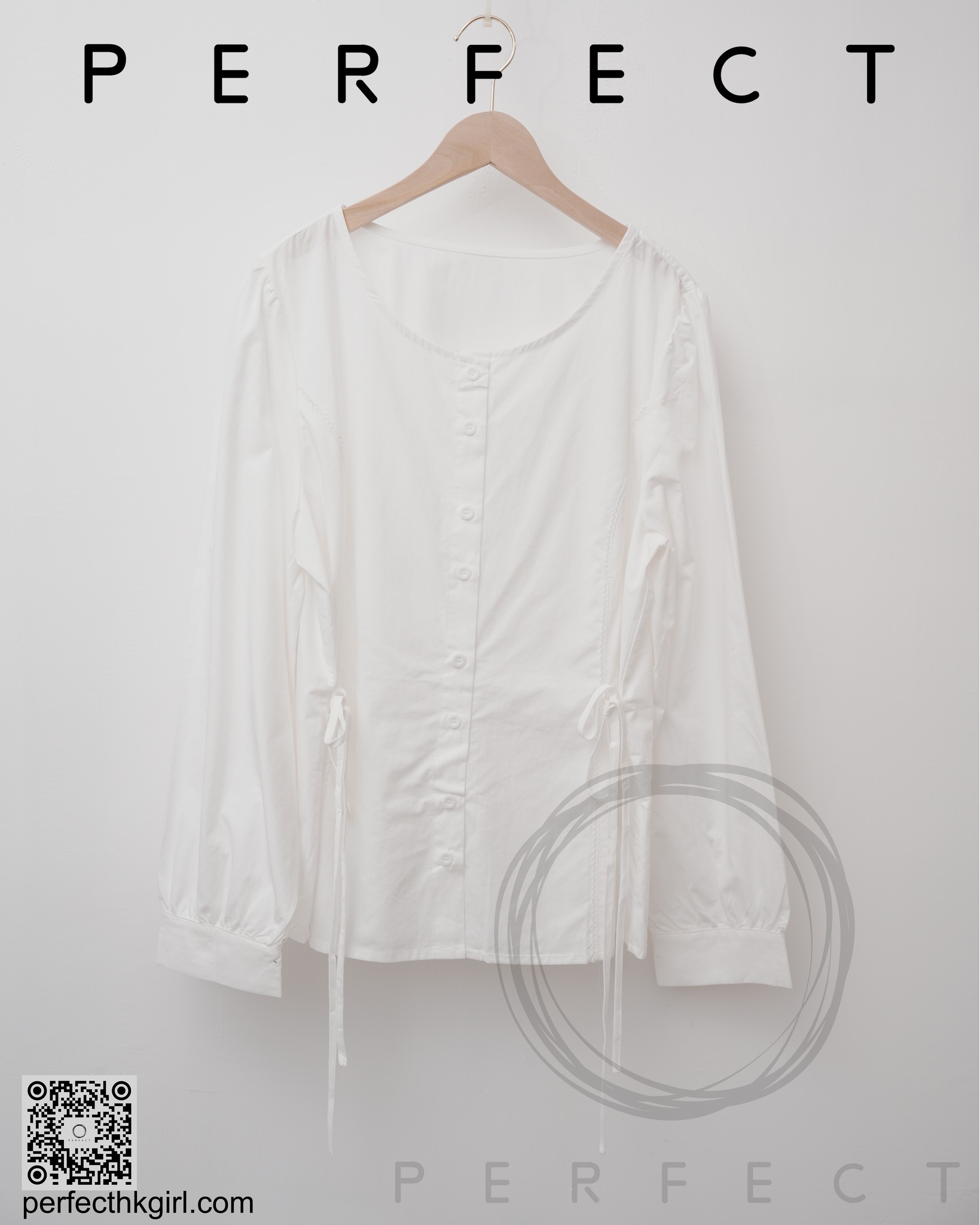 T0003_大圓領修腰蝴蝶綁帶上衣（純潔白）