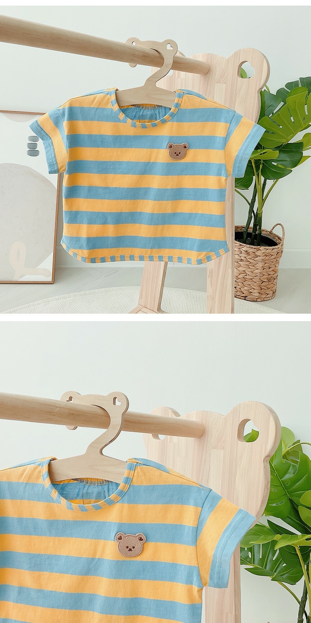 Dottodot 藍黃間條熊仔上衣(XL)