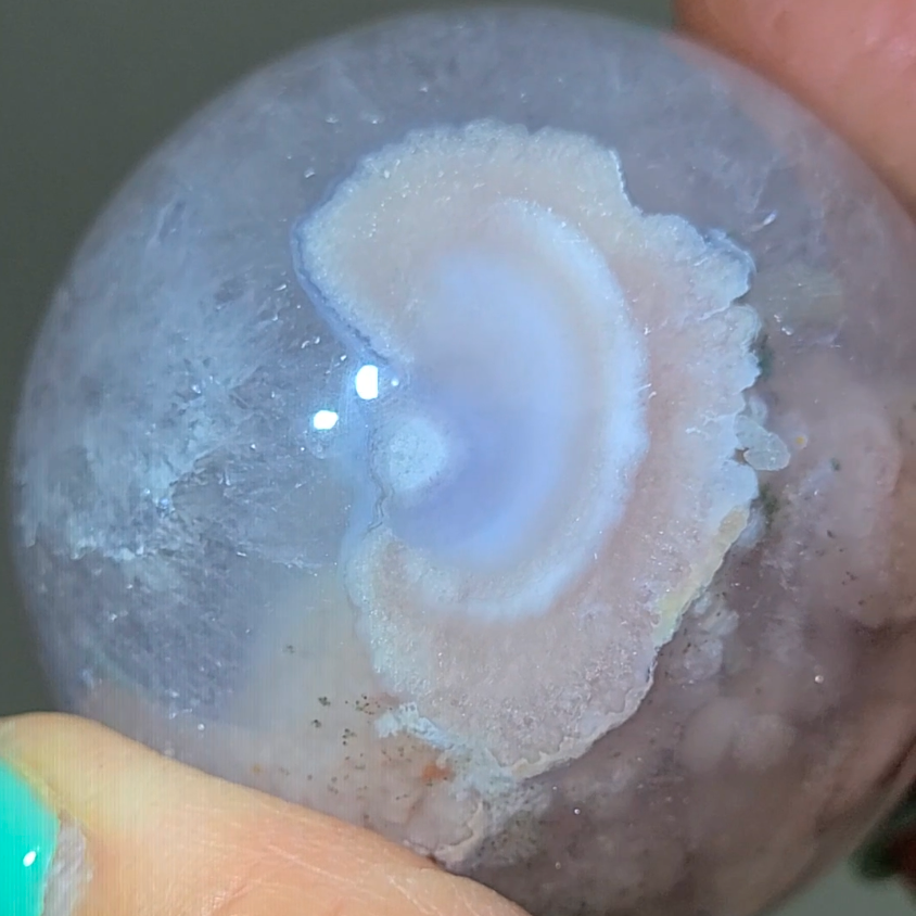 Flower agate sphere with quartz inclusions - AG111