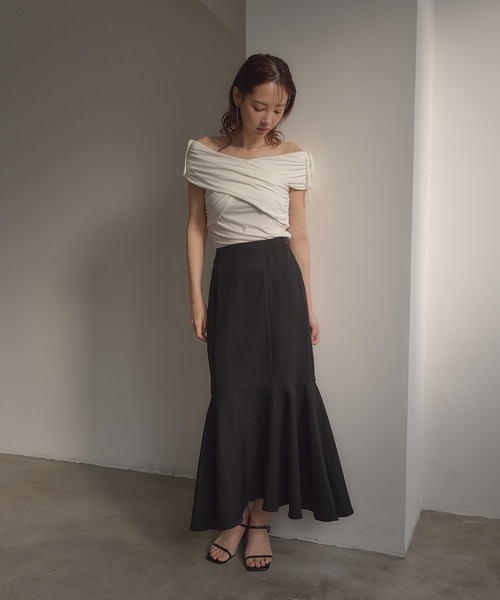 露肩交叉褶皺上衣【JT040】