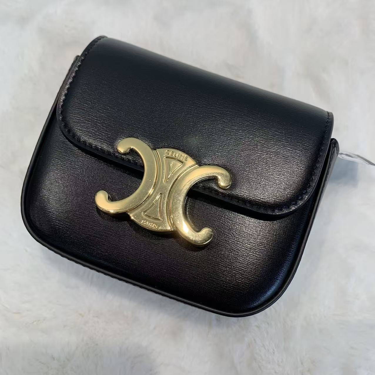 Celine 凱旋門系列 mini斜挎包 黑金 牛皮 經典款單肩手提包 