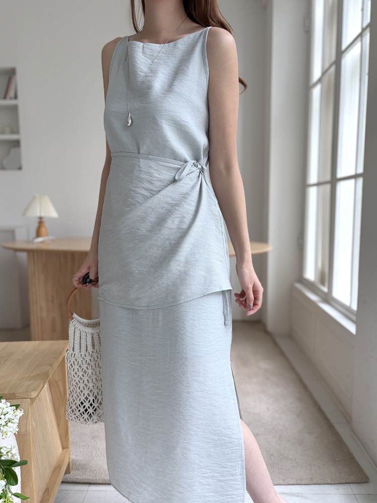 Boat Neck Layered Dress (Mint)