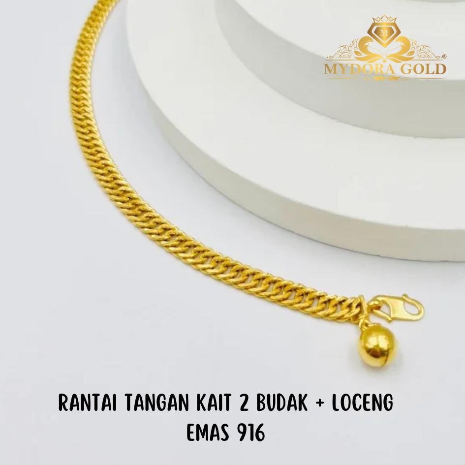 MYDORA Rantai Tangan Kait 2 Budak + Loceng | EMAS 916/22k