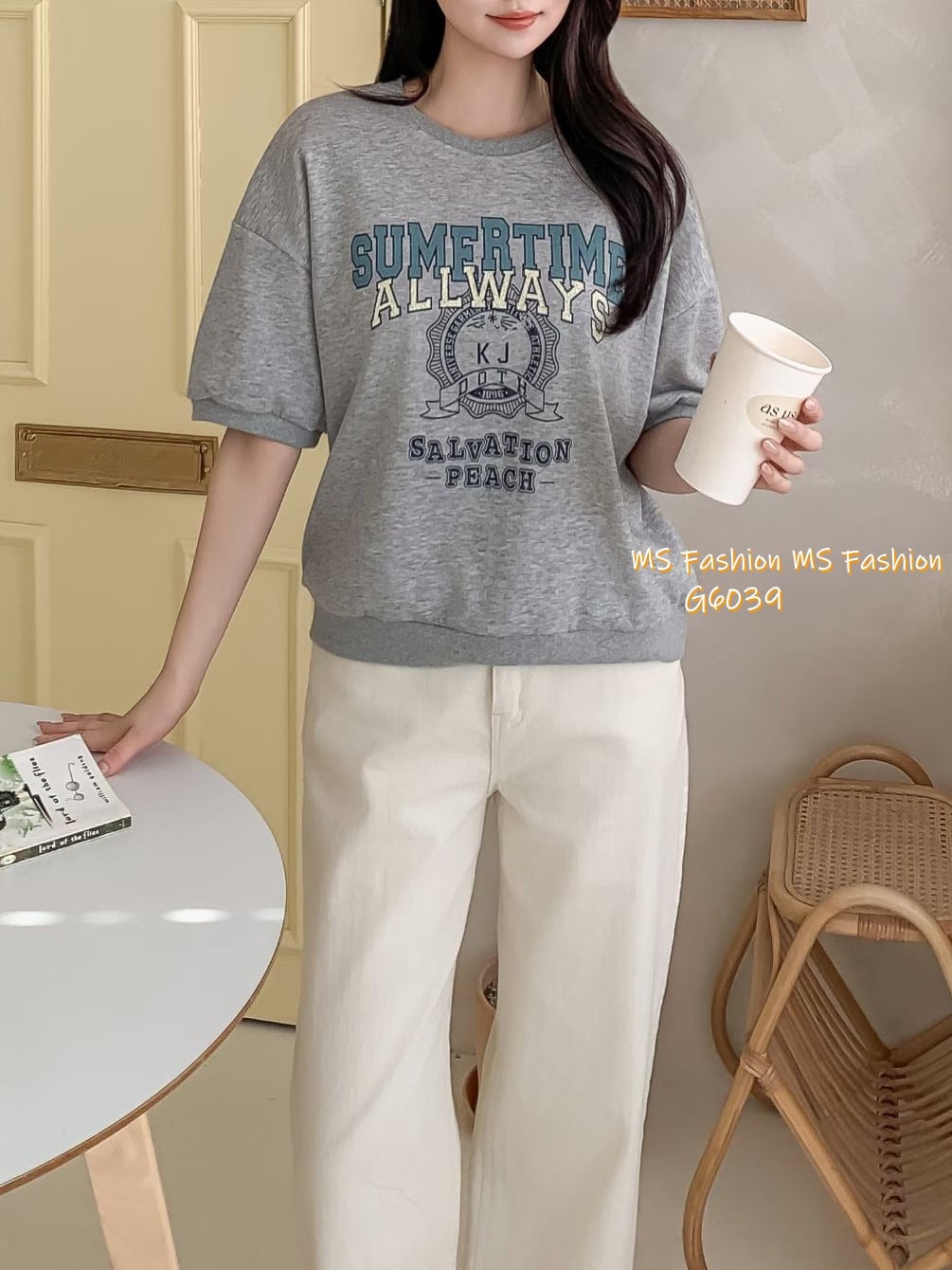 G6039 韓國🇰🇷拼色字母print top