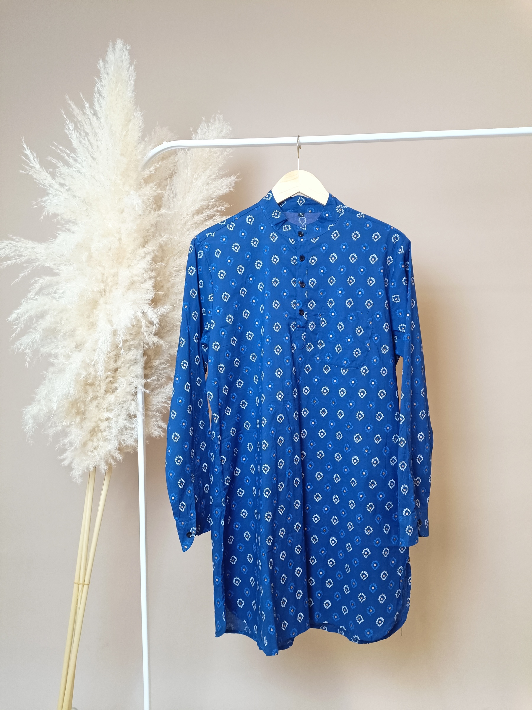 Royal Blue With Prints Men Kurta