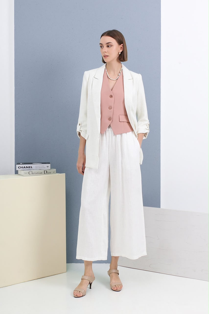 MF36075 Blush Pink Textured Longline Blazer