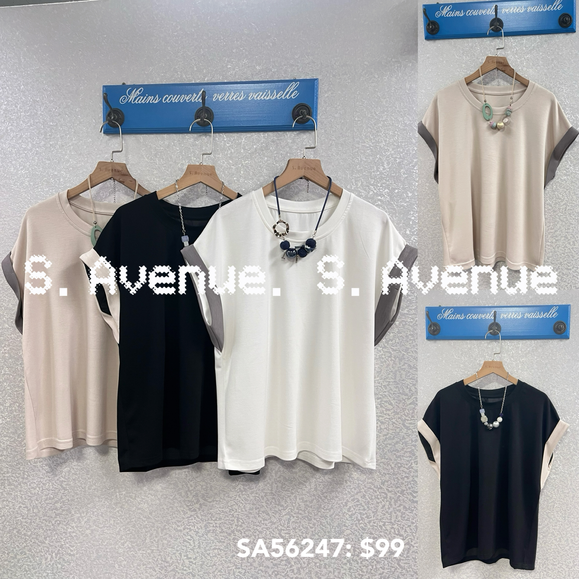 SA56247: 撞色袖淨色tee