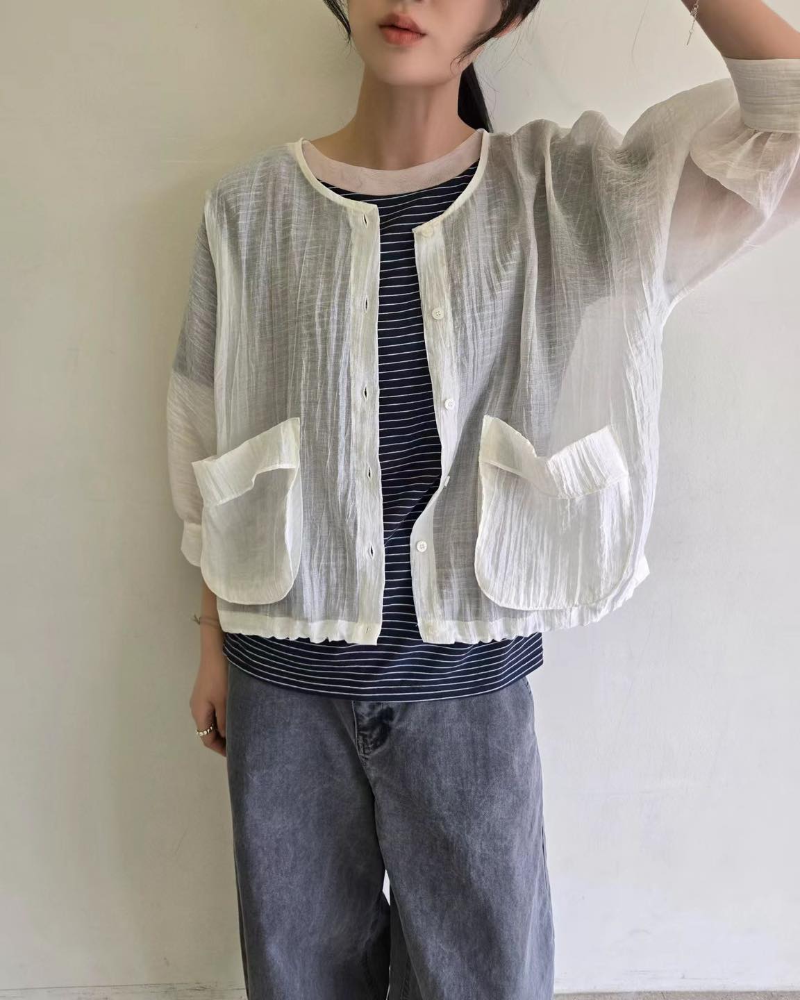 可束腳中袖皺皺恤衫外套