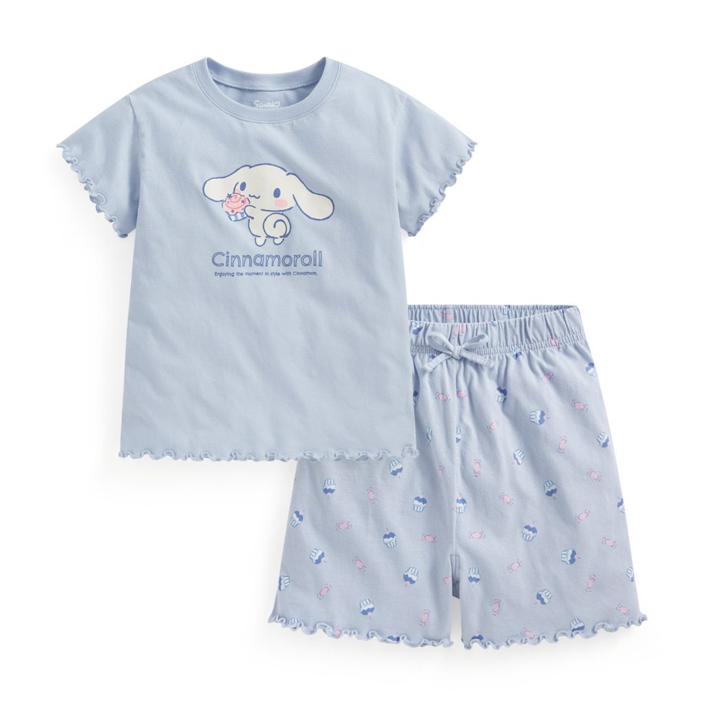 ☀️預訂 台灣直送☀️正版授權Sanrio系列四色純棉花邊印花家居服上下套裝