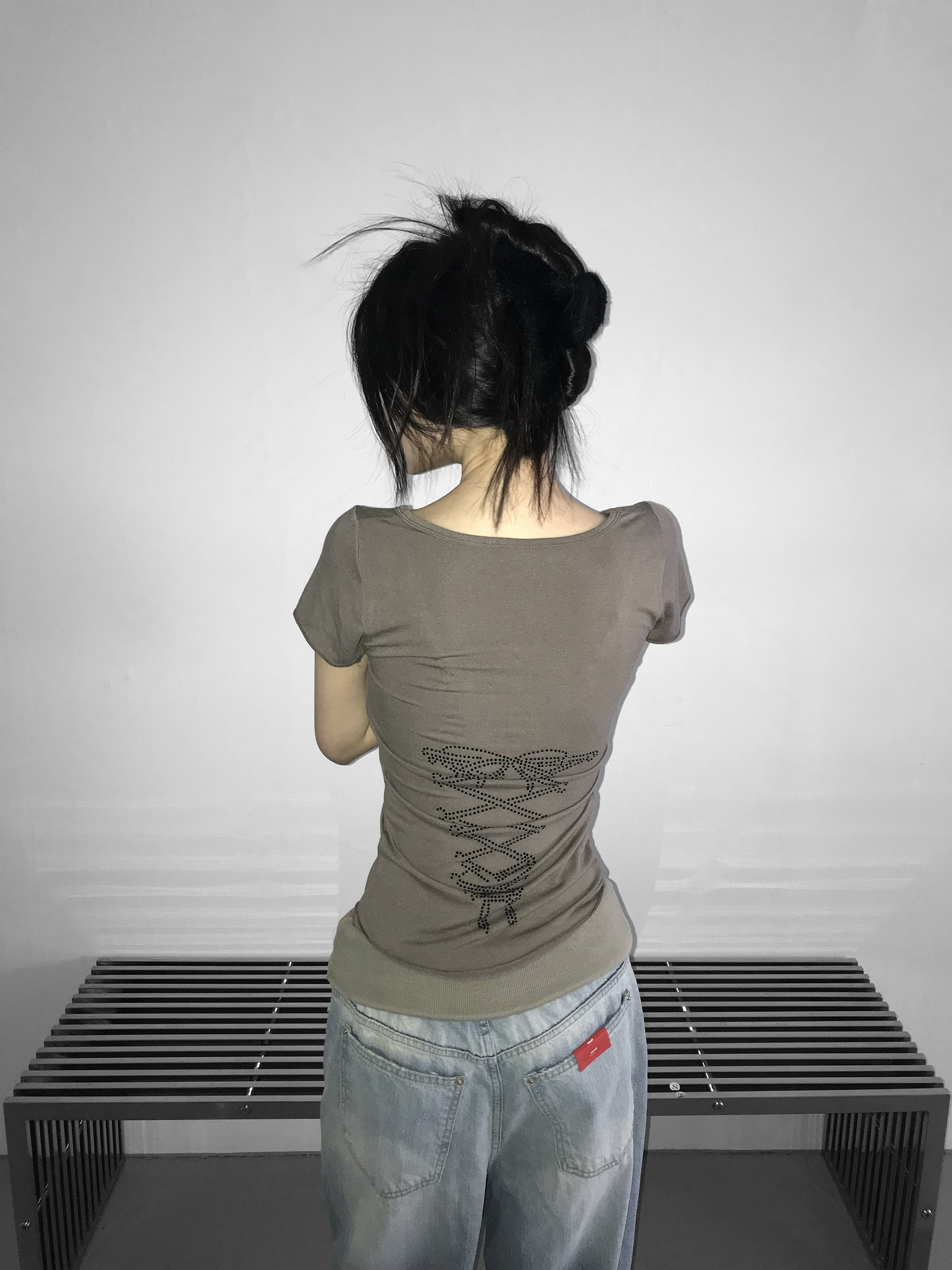 Rhinestone Lace-up Fitted Tee