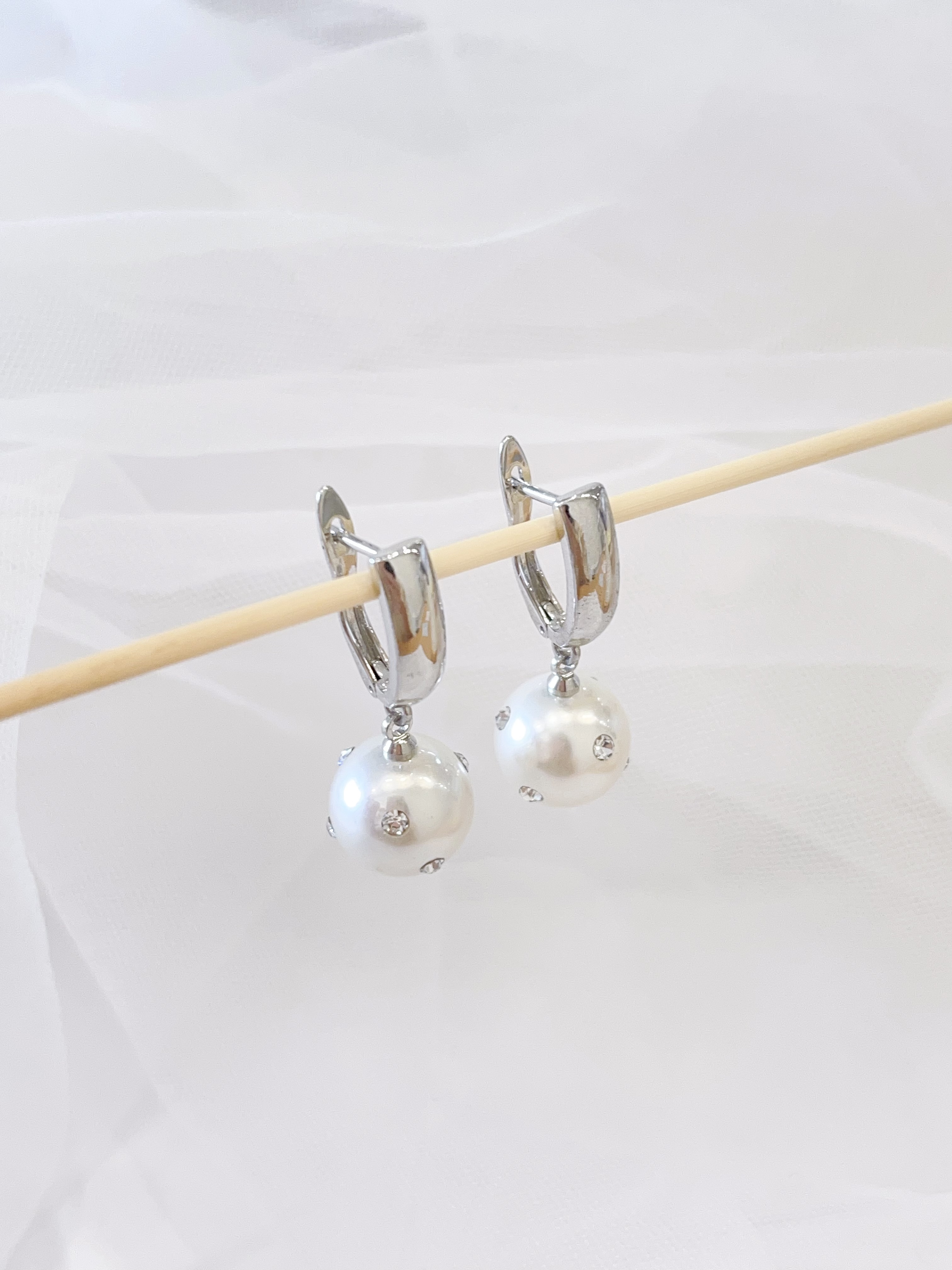 小钻石珍珠吊坠耳扣耳环