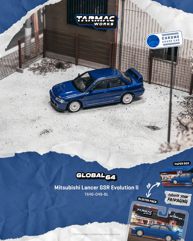(預訂 Pre Order) Tarmac Works  ( T64G-049-BL ) Mitsubishi Lancer GSR Evolution II Blue