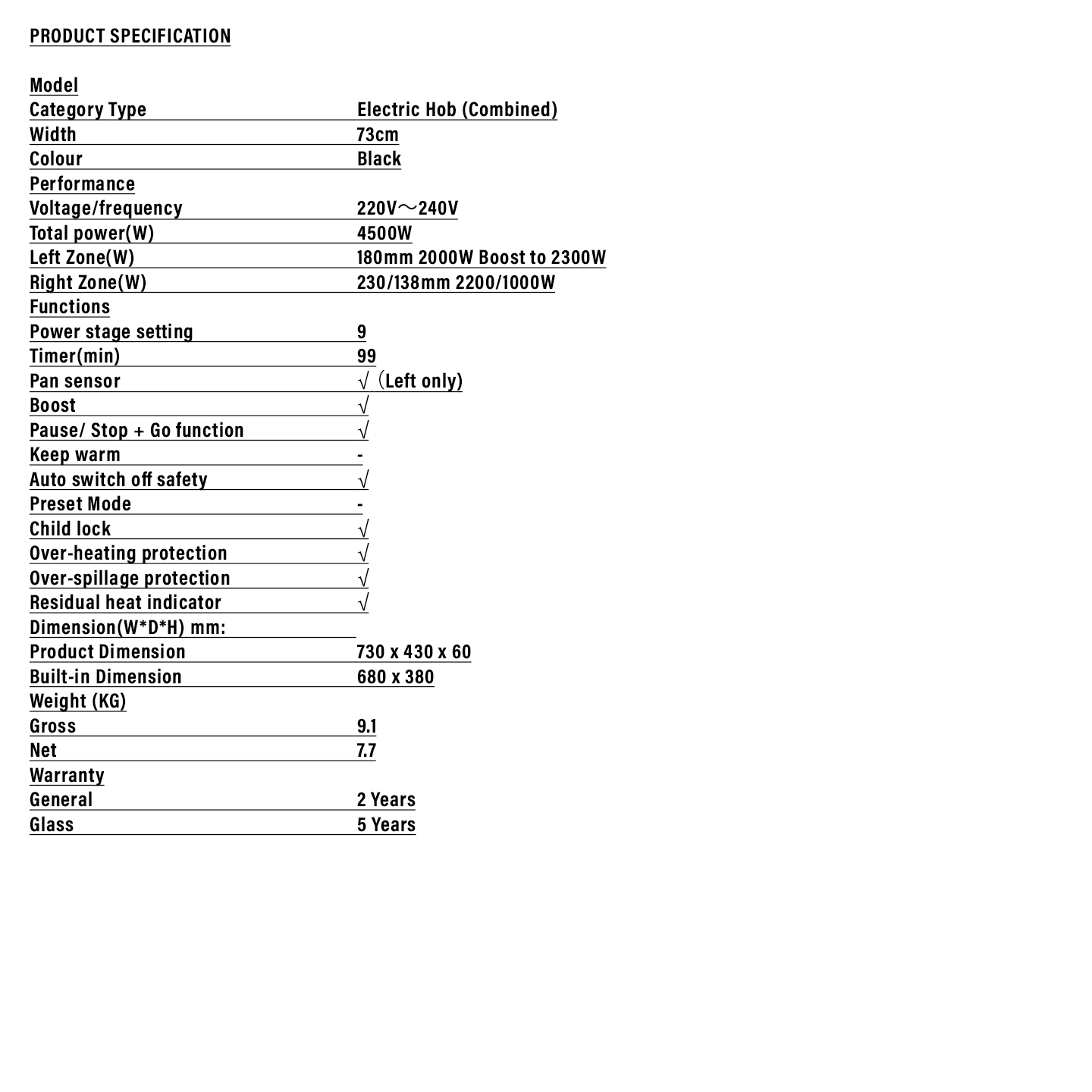 Haier Built-in Electric Ceramic Hob (HB-Y672TK1DC)