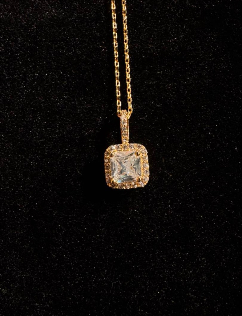 18K Gold/White Gold Platting Lumière Square Halo Necklace