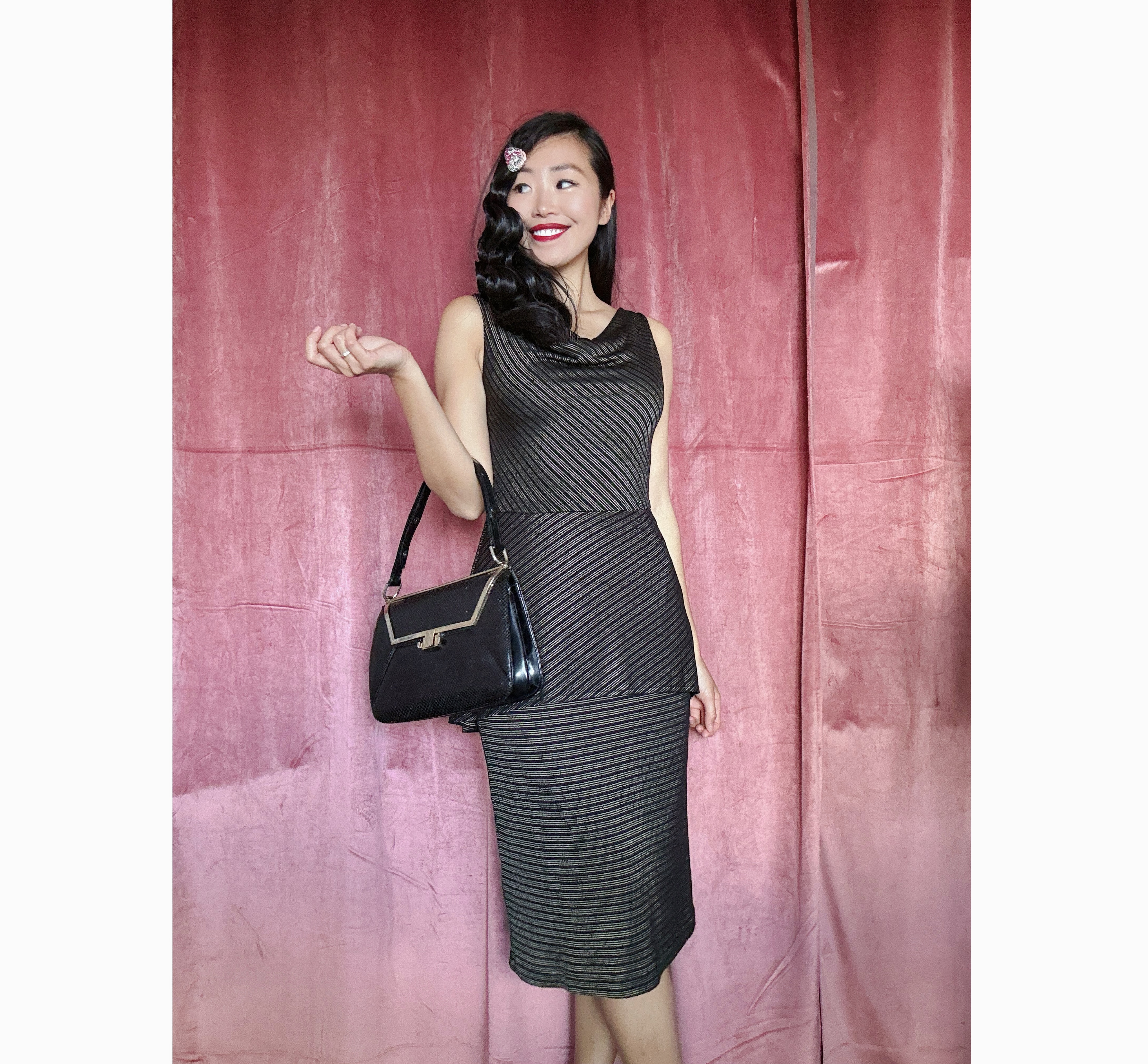 (Ready/Custom-Made)1930s Style Golden Era Glamour Dress- Full Set with Rose and Belt (FM209-F)