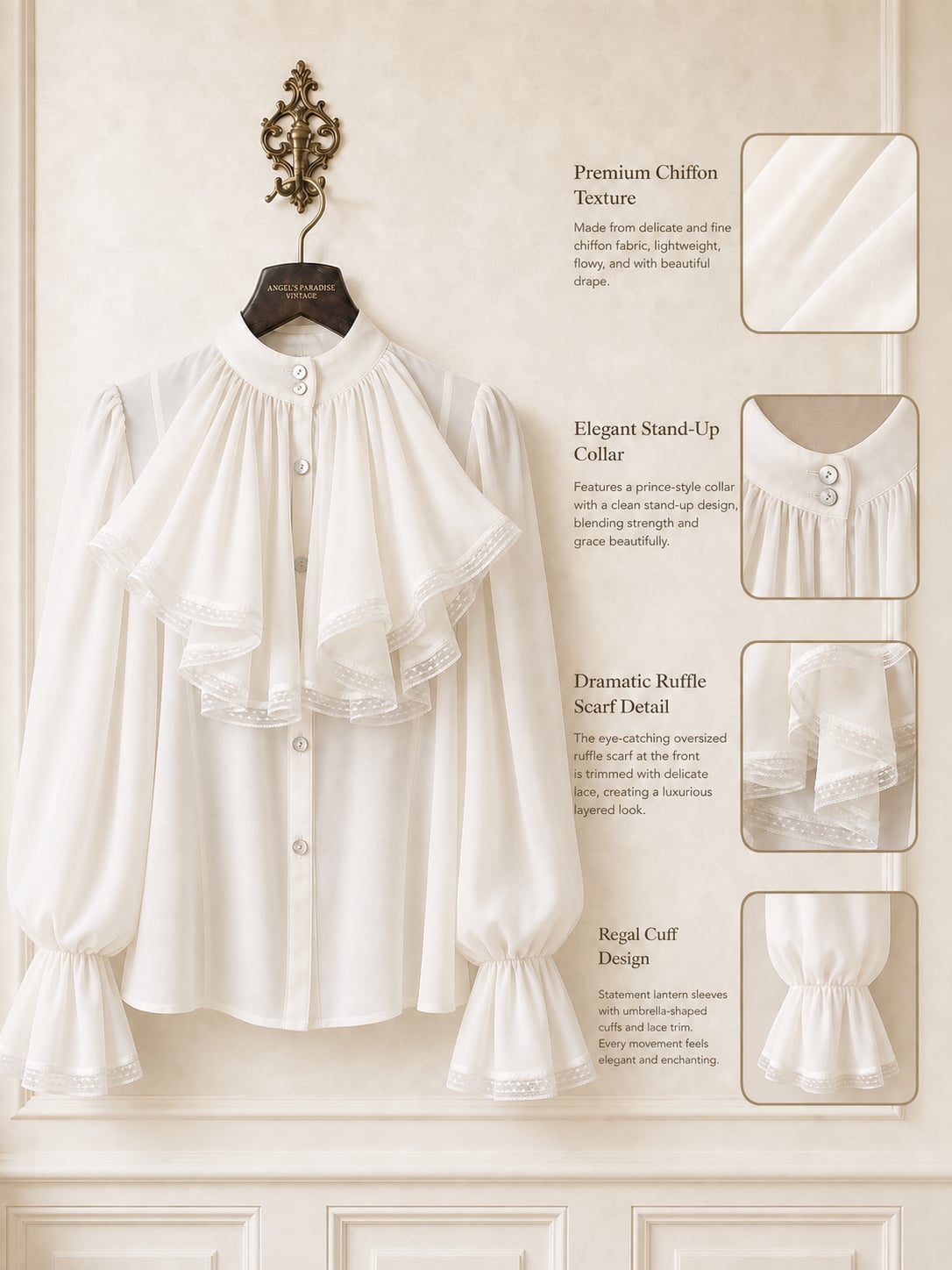 經典電影蕾絲荷葉領巾小王子貴族襯衫 The Little Prince Grand Ruffle Lace Blouse