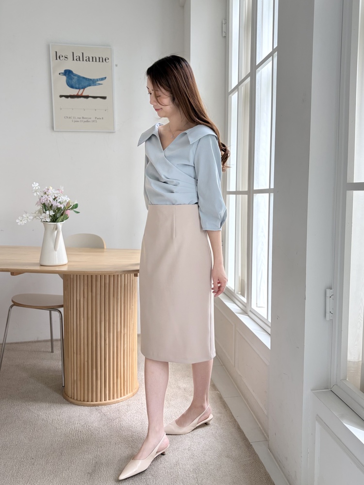 Camelia Wrap Collar Blouse (Blue)