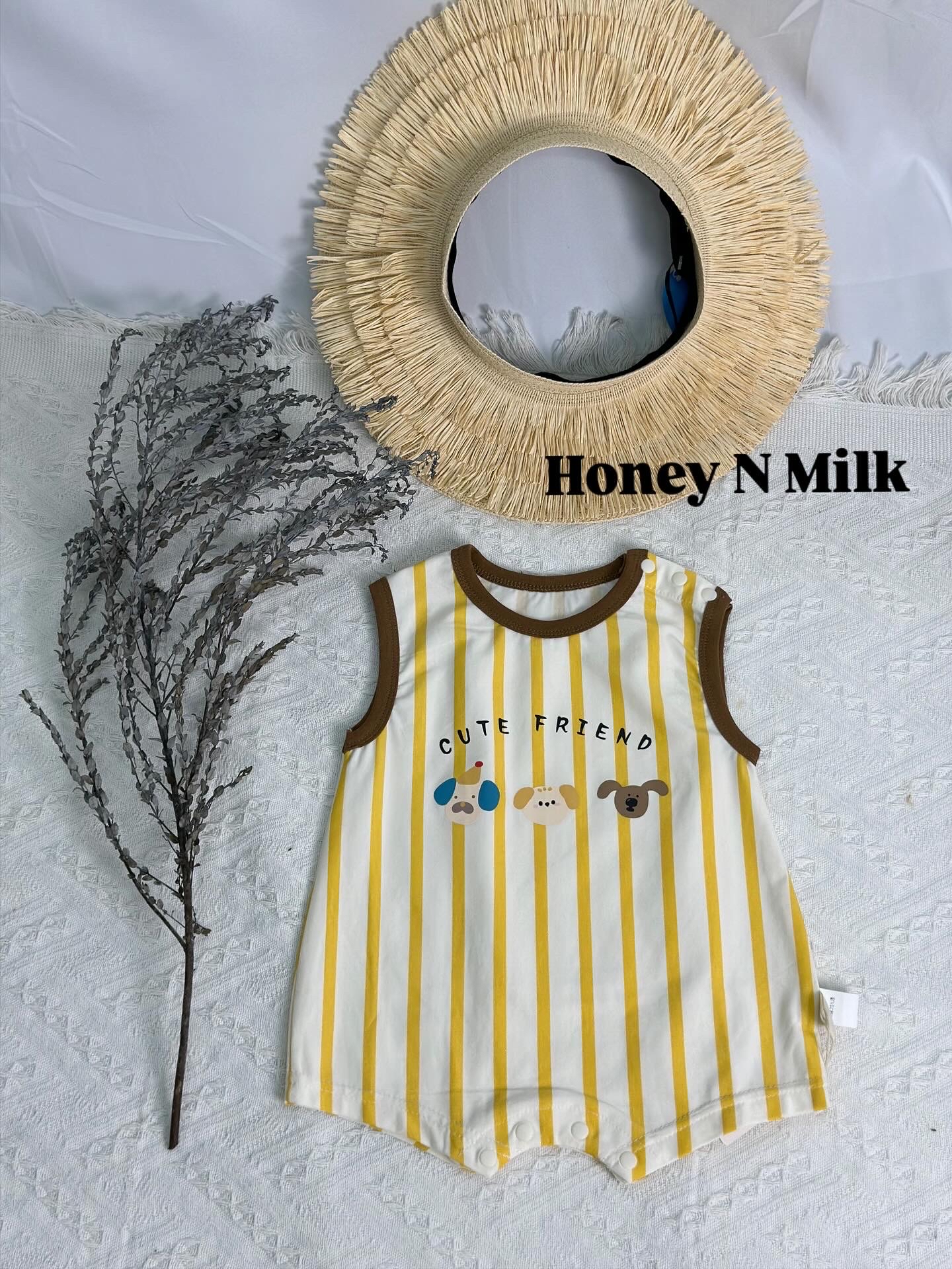 3 Cute Friends Yellow Stripe Romper