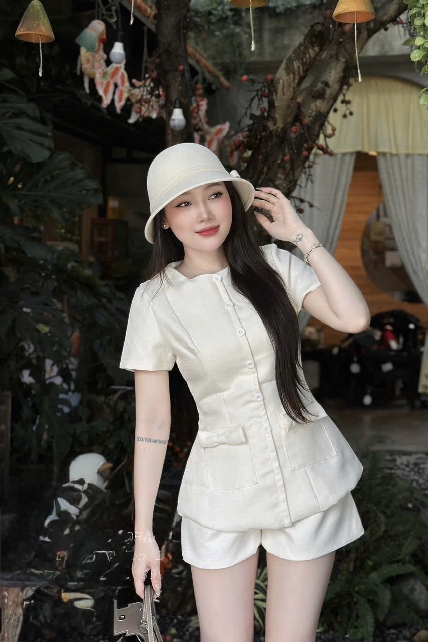 優雅女士亞麻套裝