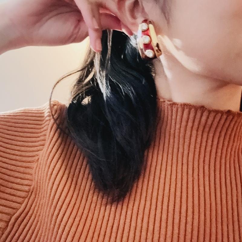 1980s Pop Culture Chic Red Enamel Rhinestone Statement Clip Earrings(MT1847-3)