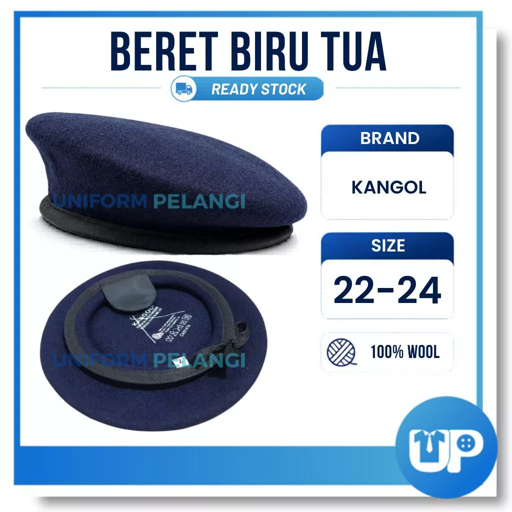 KANGOL Beret Biru Tua Dark Blue Sekolah Kokurikulum Beruniform Persatuan 100% Wool Brand Kangol