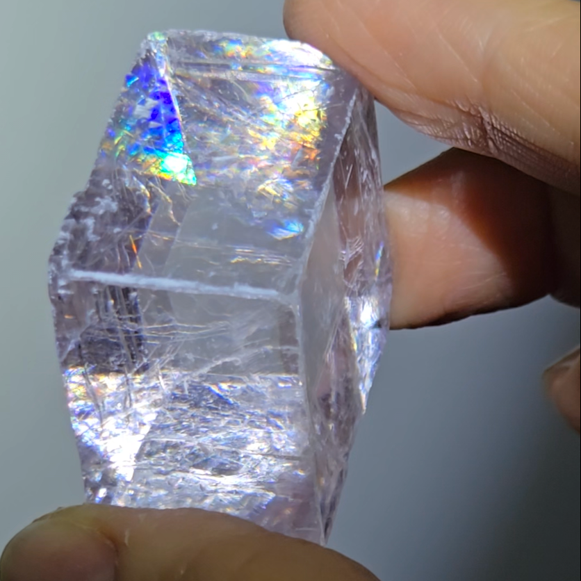Purple calcite cube with stunning rainbows - PC12