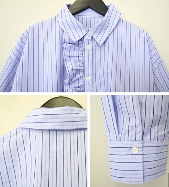 彩色條紋荷葉邊襯衫 - 2026 流行穿搭  長䄂襯衫 春夏時尚穿搭 柔軟舒適 日常穿搭 易於配搭 日本直送   #JP-I-260016