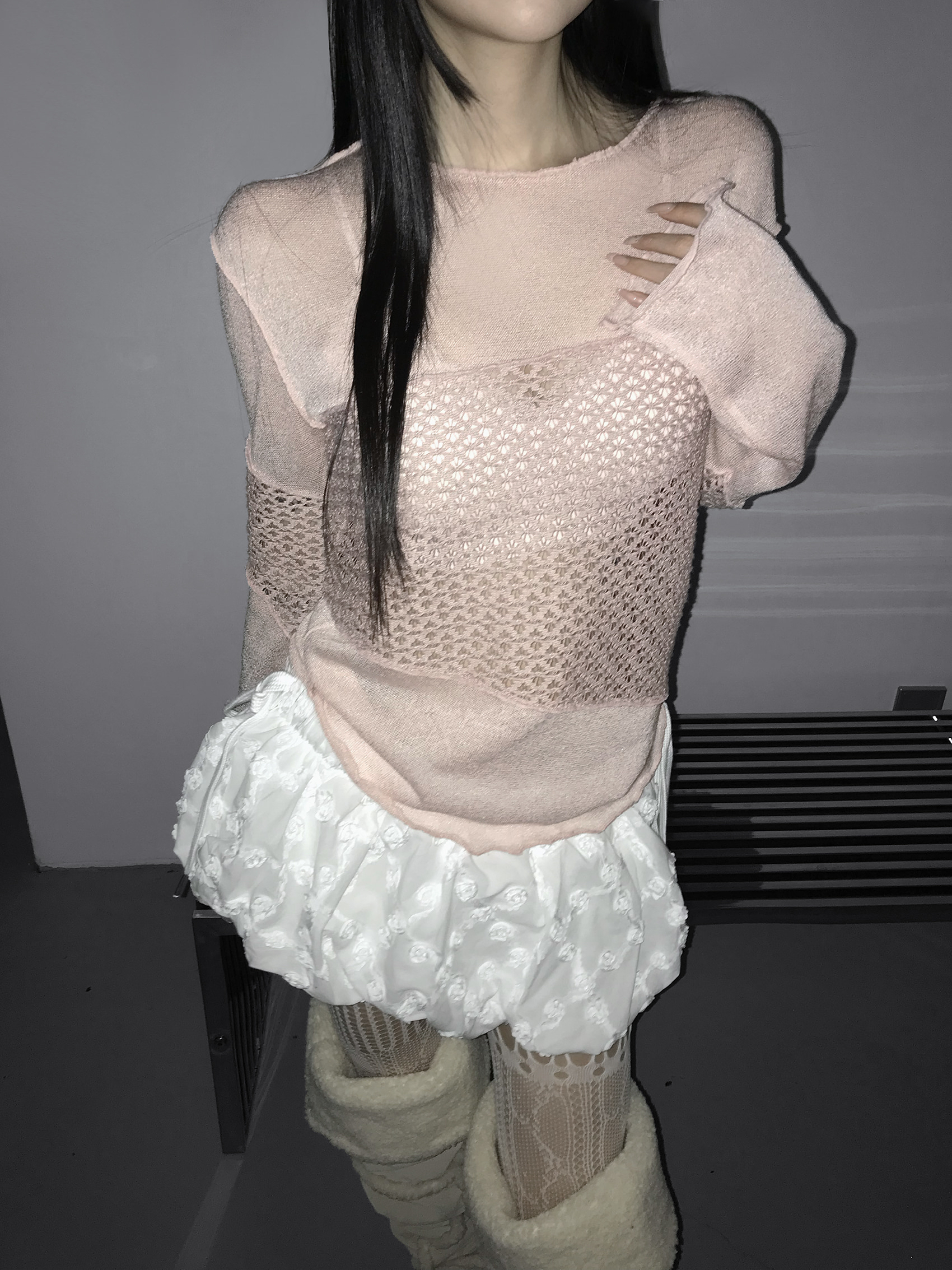 Asymmetrical Sheer Knit Top