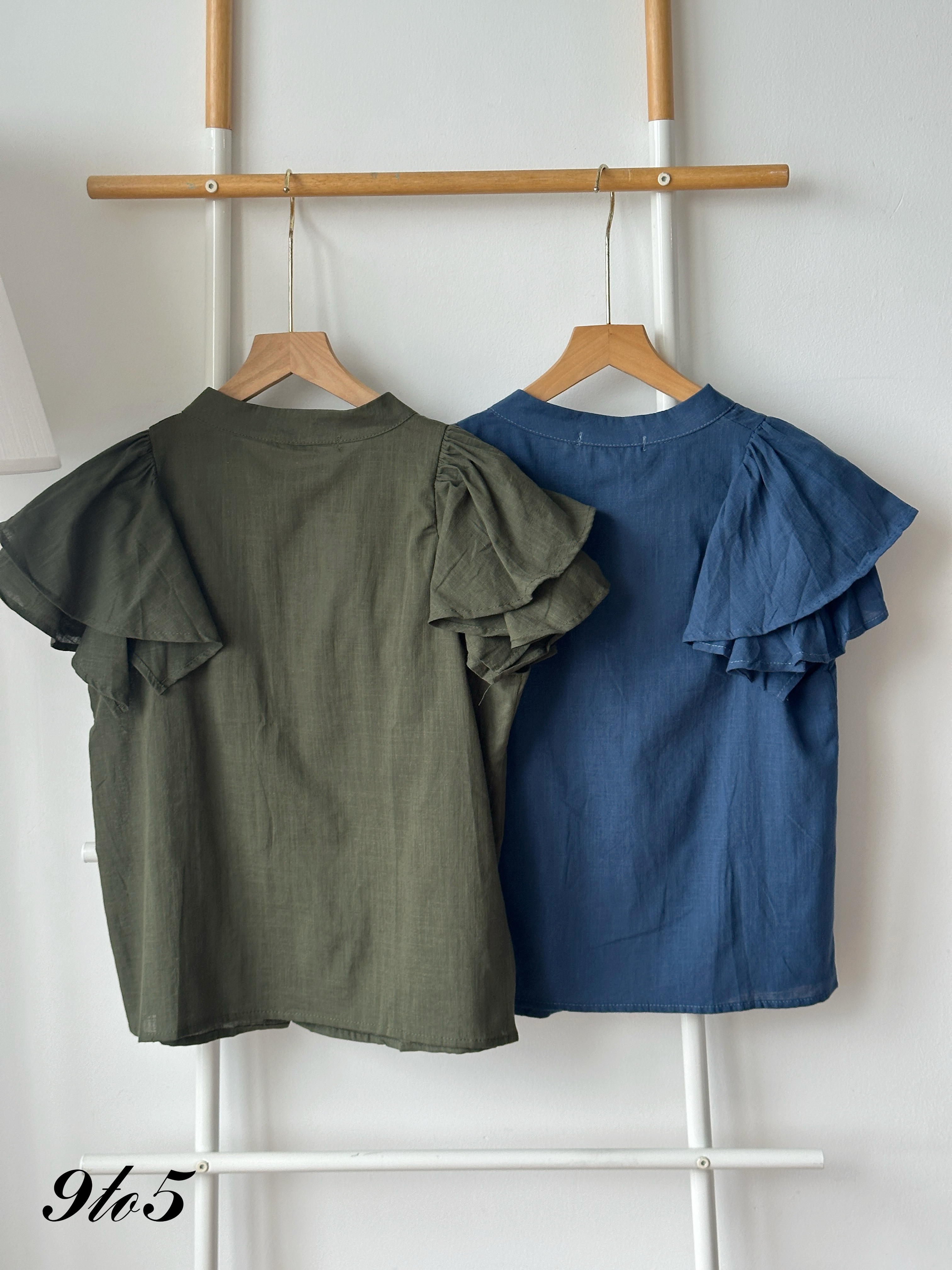 T4378 Mock Neck Ruffle Sleeve Top - 3 Colors 