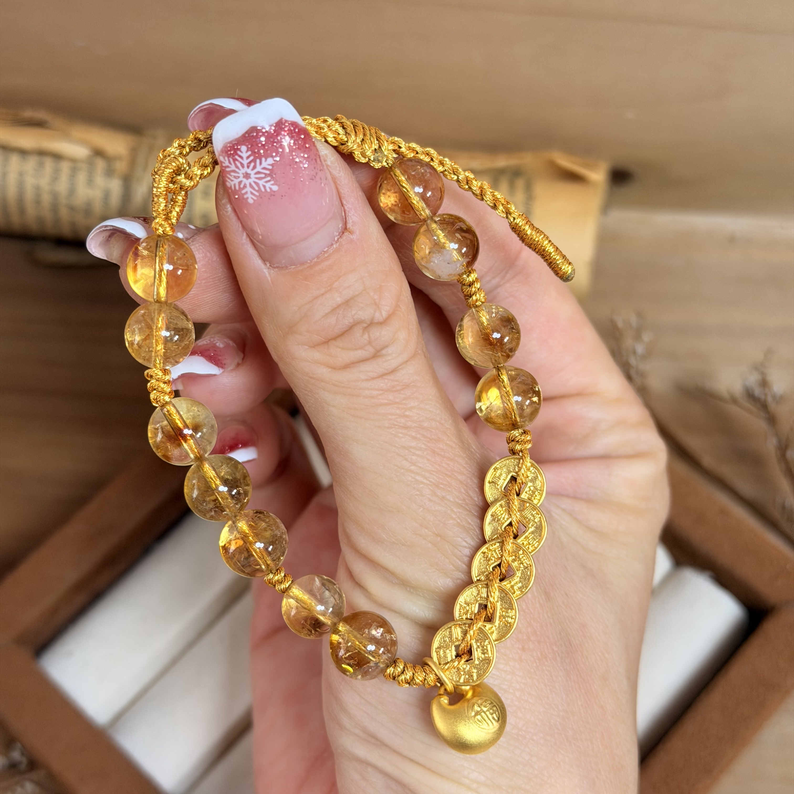 999硬金五帝錢&小福袋襯8mm黃水晶