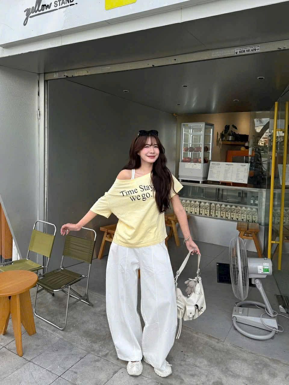 斜肩字母上衣+长裤三件套