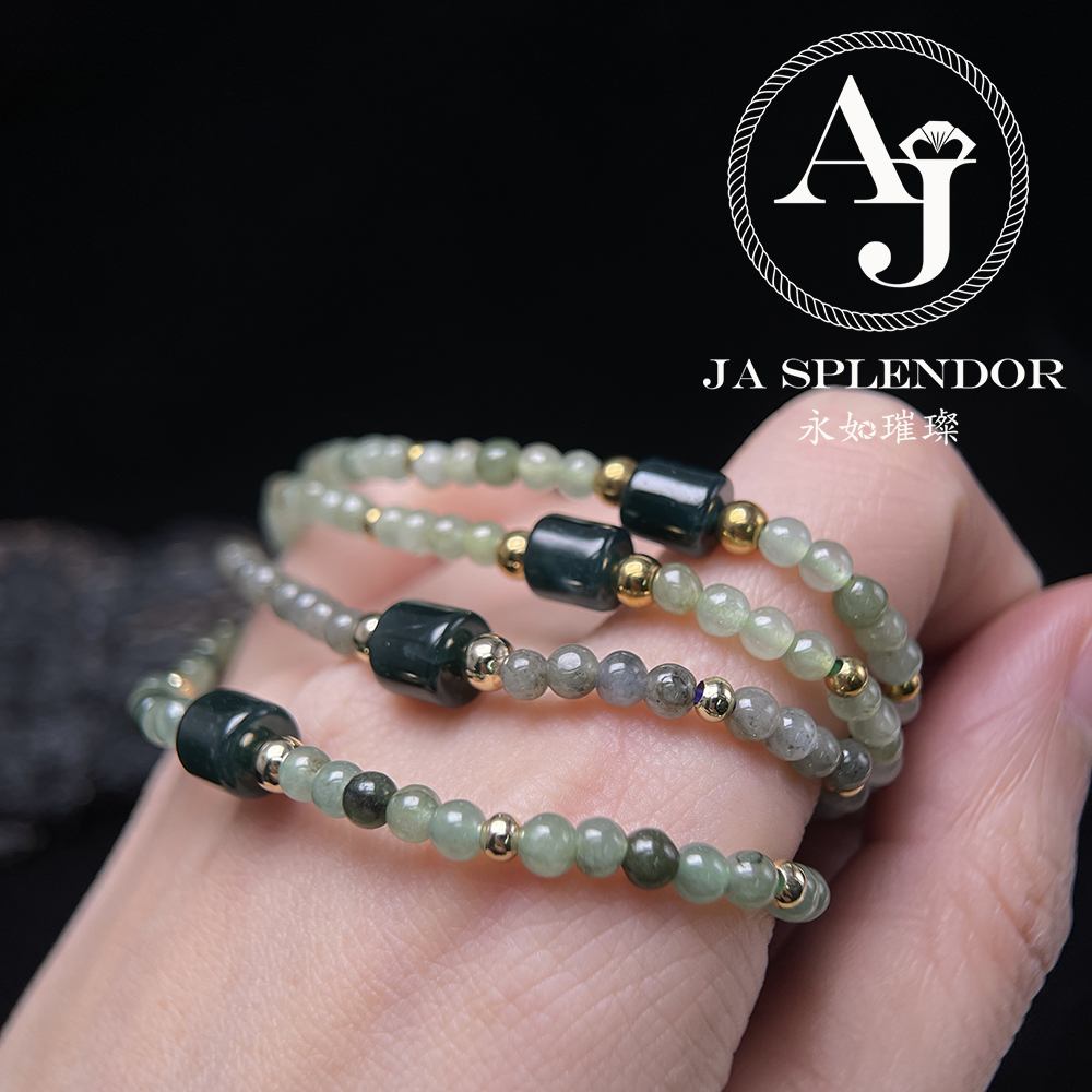 FBG25-H06 天然翡翠A玉 冰潤簡約幸運路路通小米珠手鏈