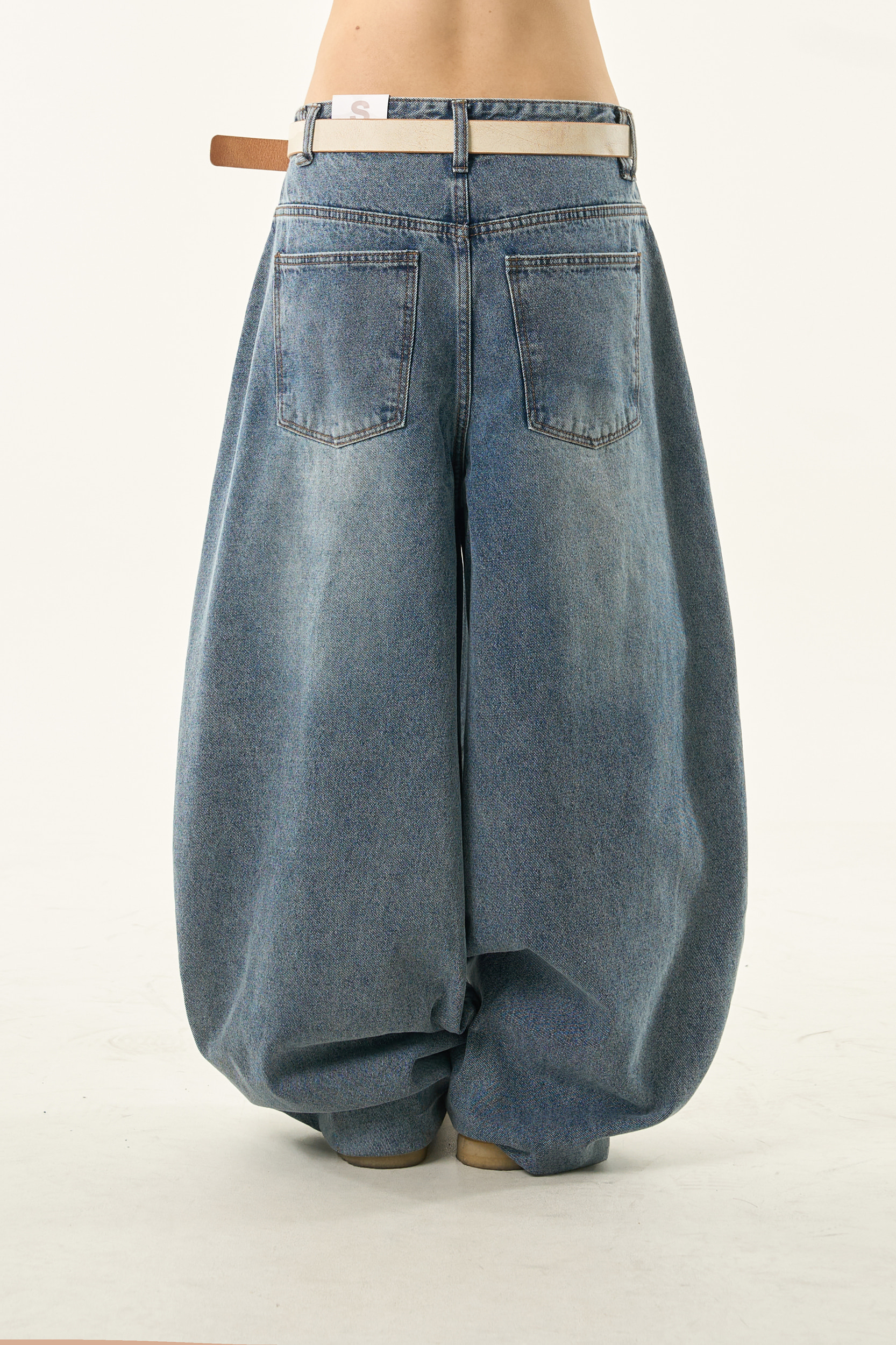 Washed Denim Balloon Pants