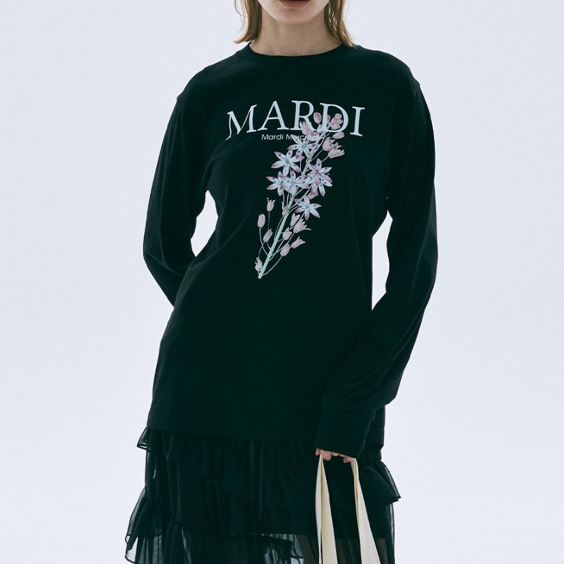 [Mardi Mercredi] TSHIRT LONG SLEEVE LILIES 01_BLACK
