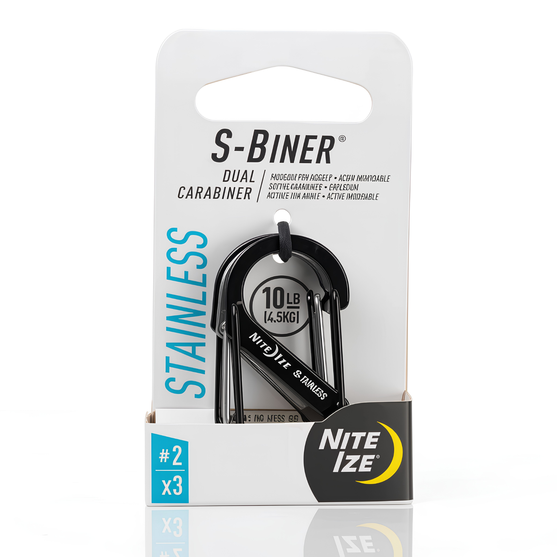 Nite-lze S-Biner Stainless Steel Dual Carabiner #2, 3pk, Blk/Blk/SS