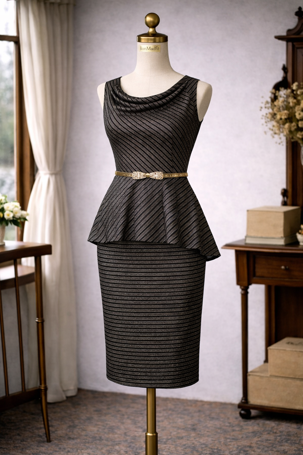 (Ready/Custom-Made)1930s Style Golden Era Glamour Dress- Full Set with Rose and Belt (FM209-F)
