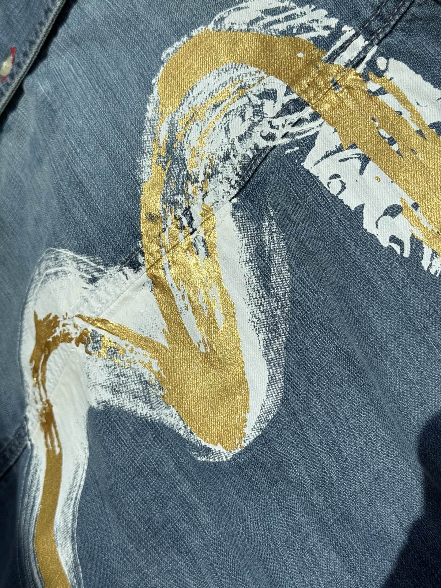 Evisu Artistic Brush Daicock Print Relax Fit Denim Short-Sleeves Shirt