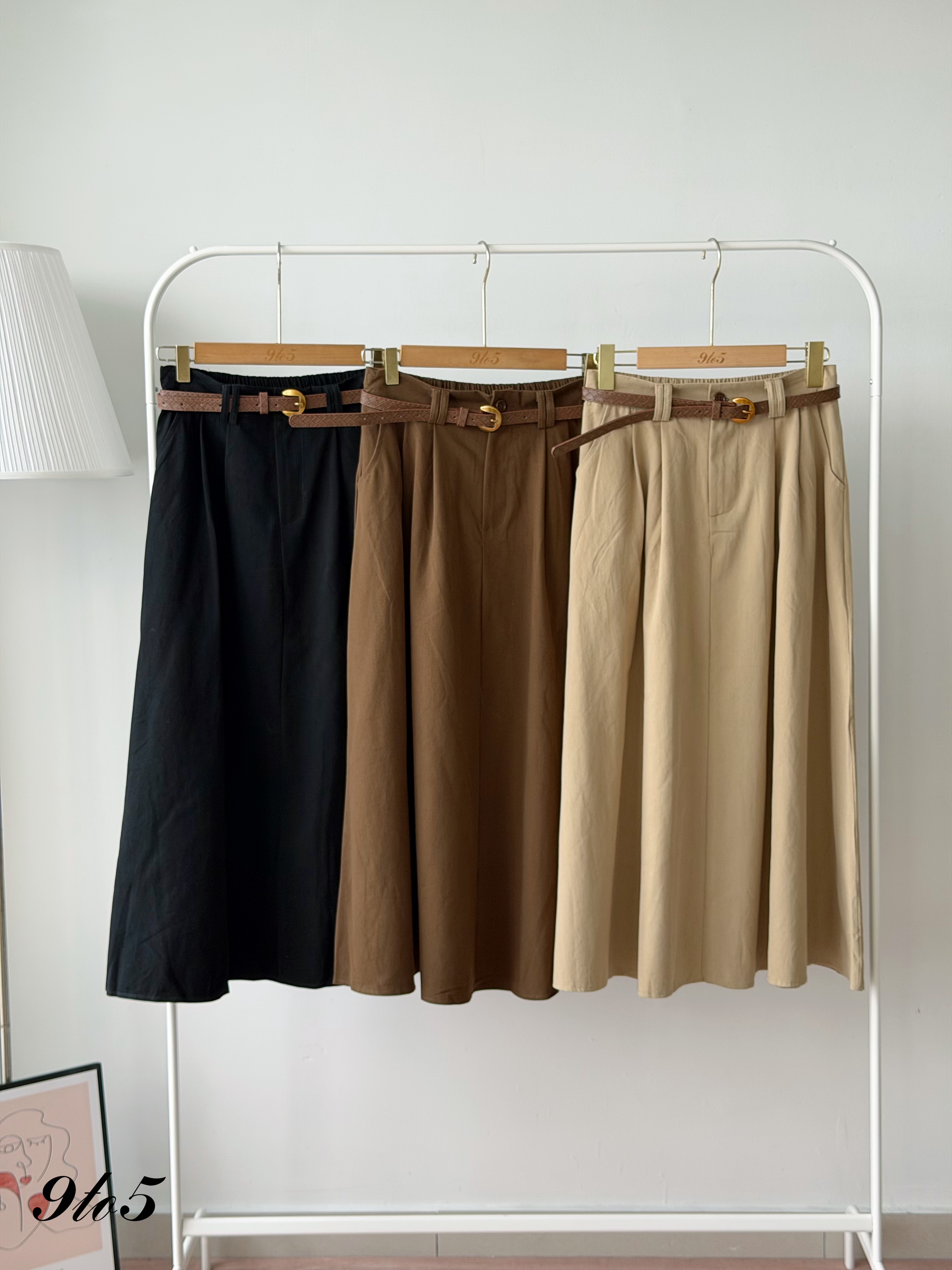 S2052 A Line Long Pleated Skirt - 3 Colors 