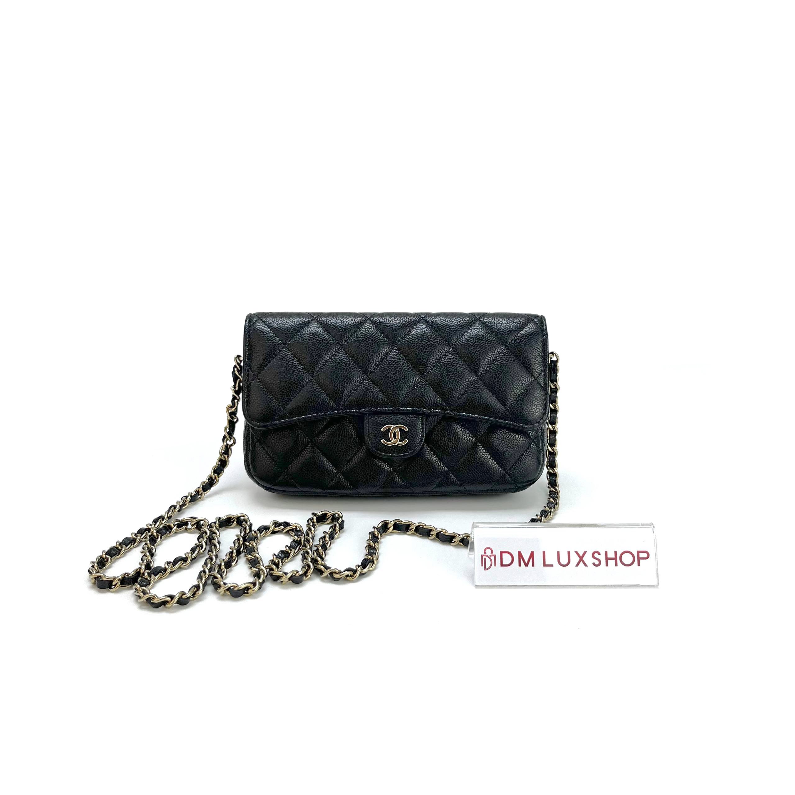 Chanel 22C Black CF Phone Holder WOC GHW (Microchip)