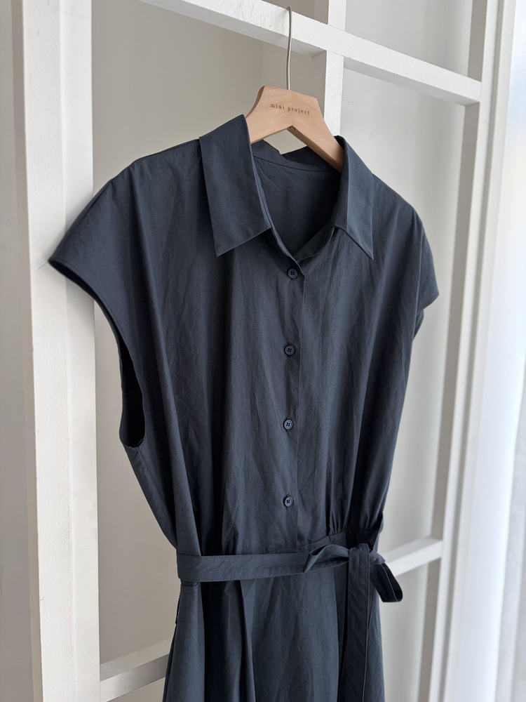 Elasticated Waist Shirt Dress (Navy)